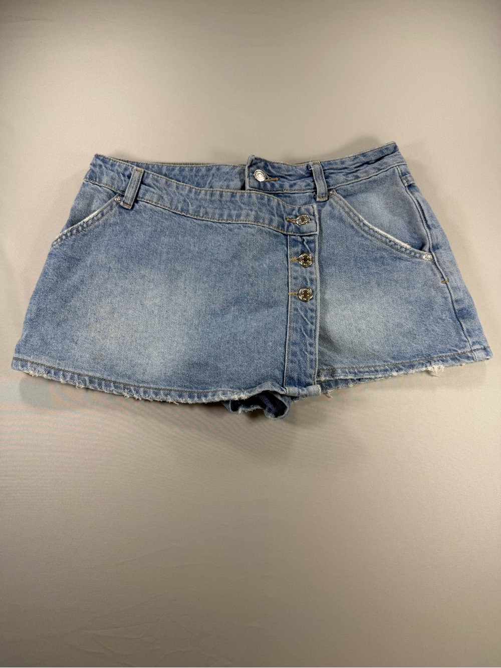 Free People Denim Skort Size 28 Blue Wrap Front Button Mini Skirt Shorts